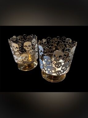 Bath and Body Works Skull Motif Metal Candle Holders Set